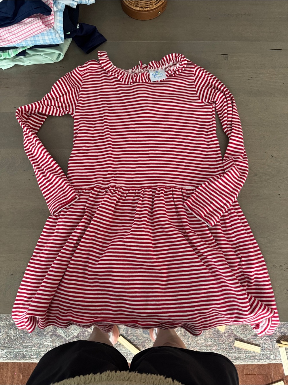 Eyelet and Ivy Red and White Striped Long-Sleeve Casual Dress